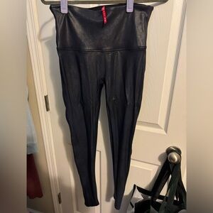 Spanx Shiny Navy Faux Leather Pants